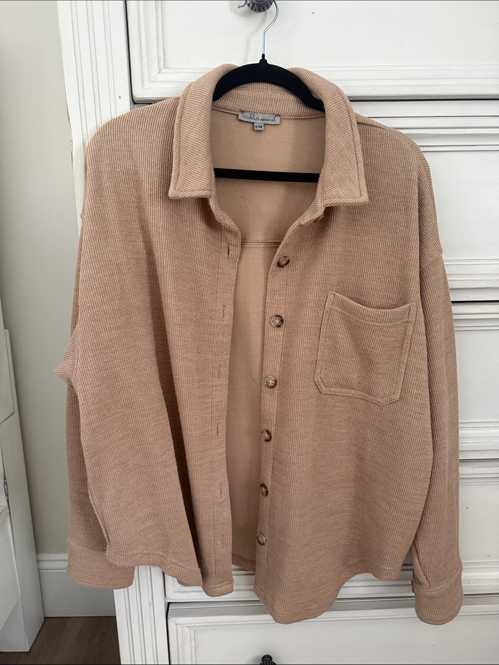 Wishlist apparel Oversized Button-Front Shacket in Beige